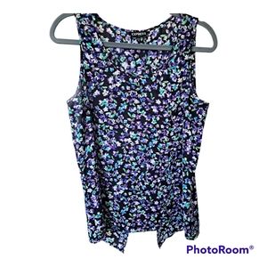 Express Sheer Floral Sleeveless Tank Top Blouse Sz M black, purple, green